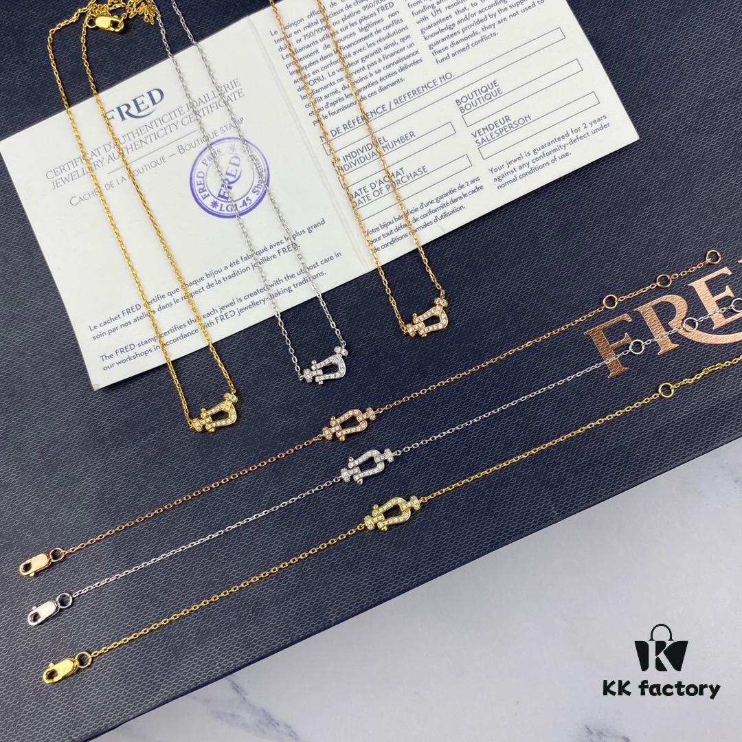 Fred Force 18K Gold Plated Sterling Silver Horse-Shoe Charm Bracelet with Micro-Paved Zirconia - Luxury Fashion Designer Jewelry, Rhodium, Rose Gold, Yellow Gold Finish