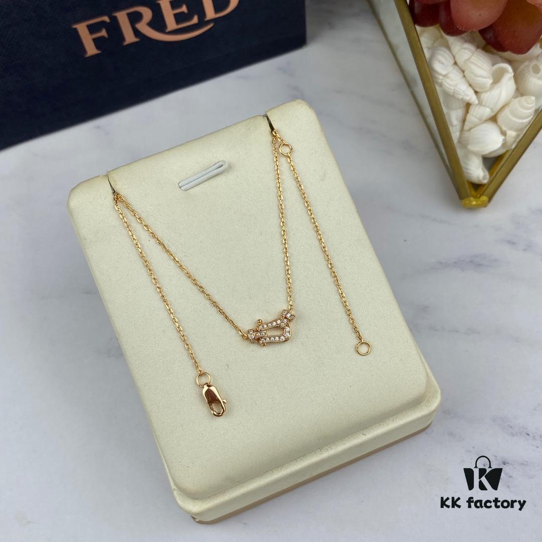 Fred Force 18K Gold Plated Sterling Silver Horseshoe Pendant Necklace with Full Diamond Micro-Pave Clasp