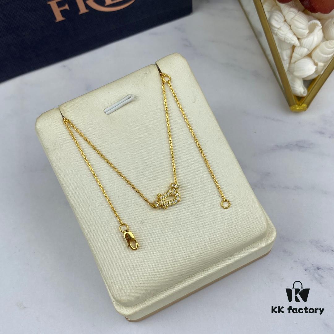 Fred Force 18K Gold Plated Sterling Silver Horseshoe Pendant Necklace with Full Diamond Micro-Pave Clasp
