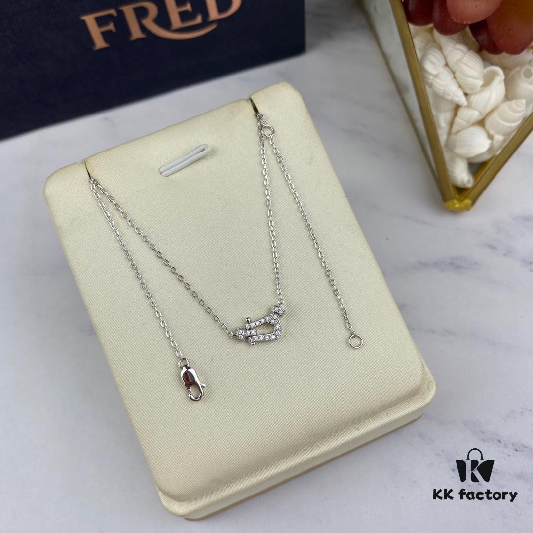 Fred Force 18K Gold Plated Sterling Silver Horseshoe Pendant Necklace with Full Diamond Micro-Pave Clasp