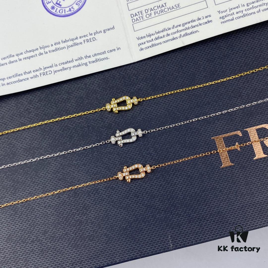 Fred Force 18K Gold Plated Sterling Silver Horse-Shoe Charm Bracelet with Micro-Paved Zirconia - Luxury Fashion Designer Jewelry, Rhodium, Rose Gold, Yellow Gold Finish