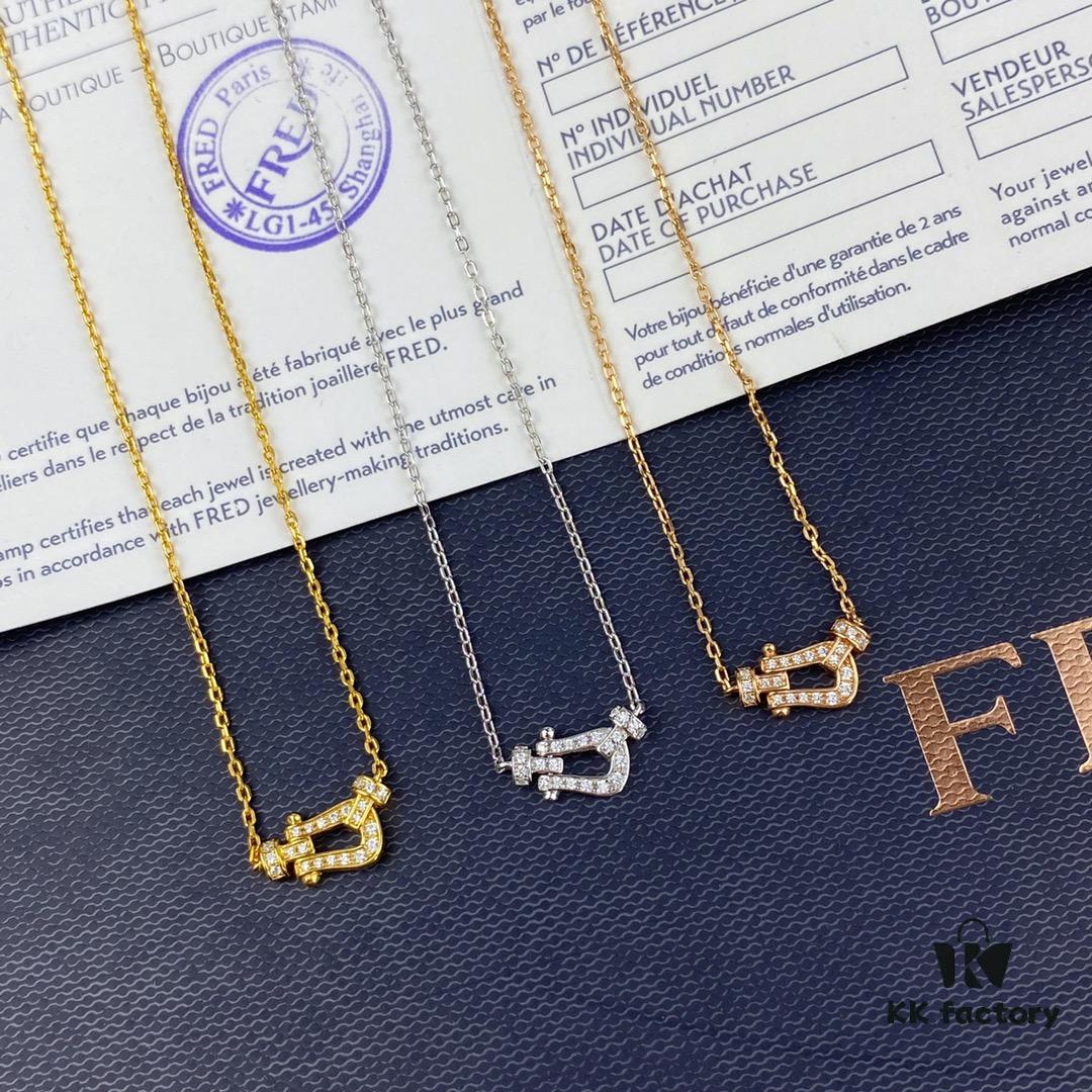 Fred Force 18K Gold Plated Sterling Silver Horseshoe Pendant Necklace with Full Diamond Micro-Pave Clasp