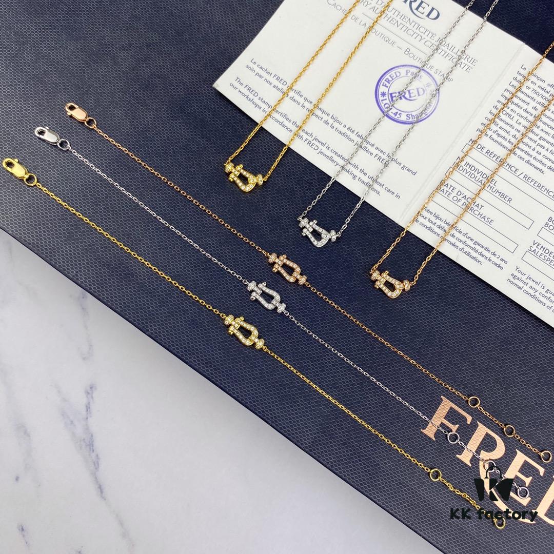 Fred Force 18K Gold Plated Sterling Silver Horseshoe Pendant Necklace with Full Diamond Micro-Pave Clasp