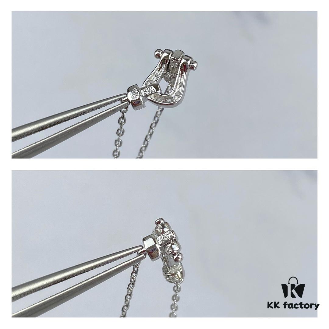 Fred Force 18K Gold Plated Sterling Silver Horseshoe Pendant Necklace with Full Diamond Micro-Pave Clasp