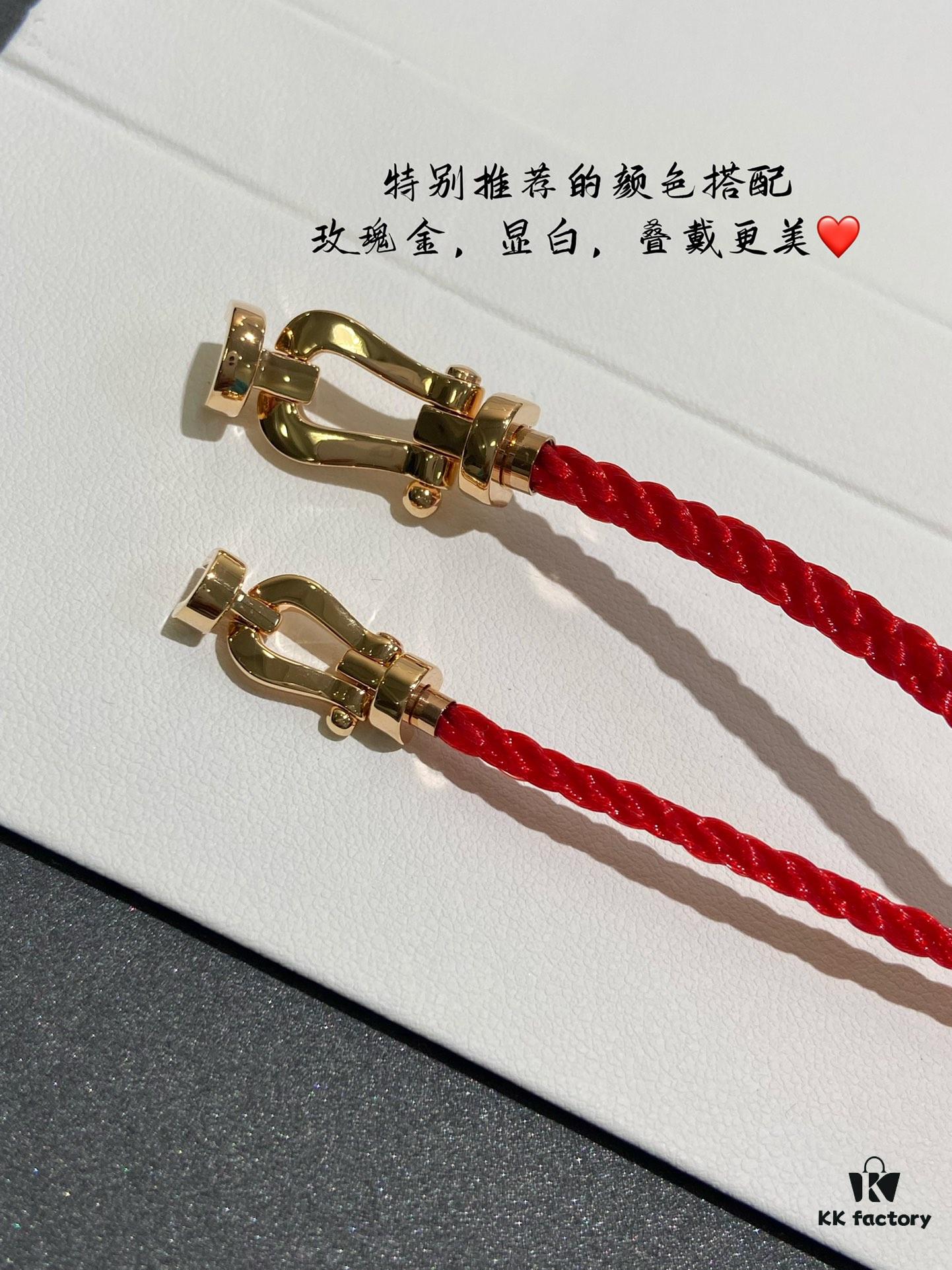 FRED France FORCE 10 Series Horse-Shoe Buckle Figure-8 Knot Red Rope Bracelet