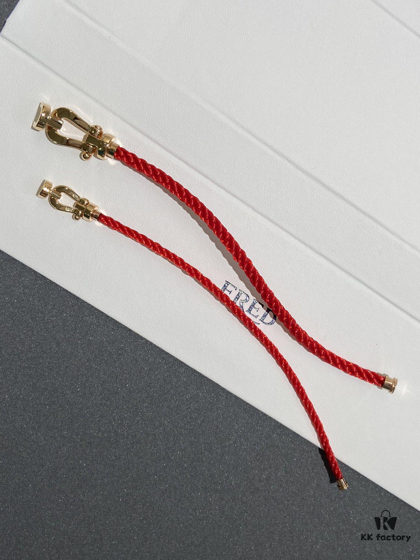 FRED France FORCE 10 Series Horse-Shoe Buckle Figure-8 Knot Red Rope Bracelet