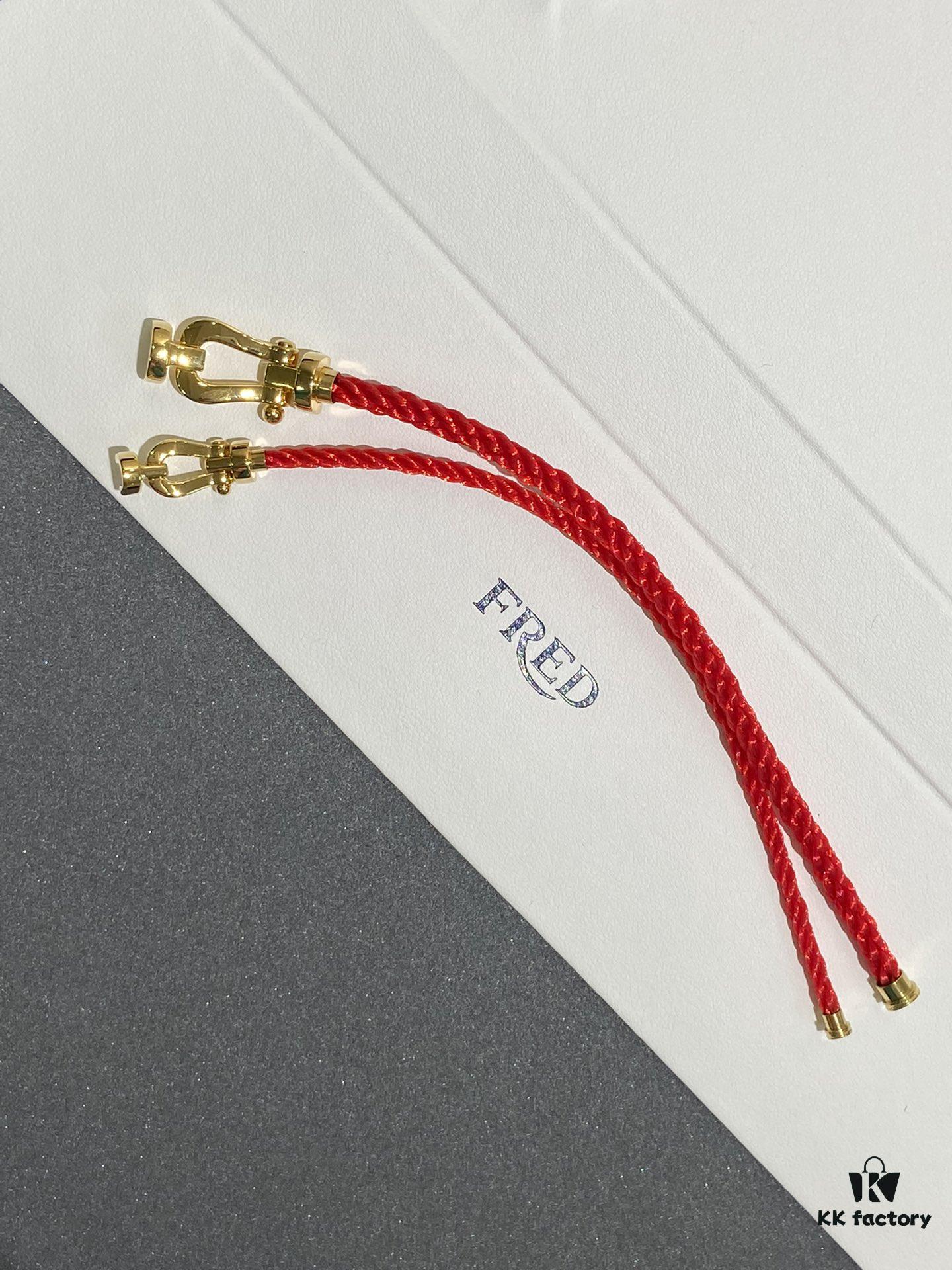 FRED France FORCE 10 Series Horse-Shoe Buckle Figure-8 Knot Red Rope Bracelet
