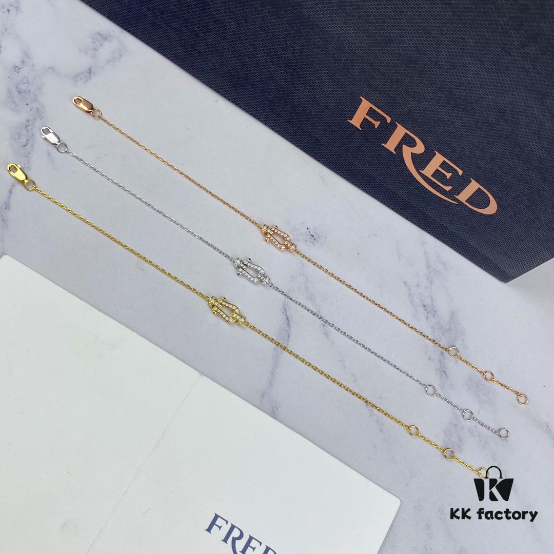 Fred Force 18K Gold Plated Sterling Silver Horse-Shoe Charm Bracelet with Micro-Paved Zirconia - Luxury Fashion Designer Jewelry, Rhodium, Rose Gold, Yellow Gold Finish