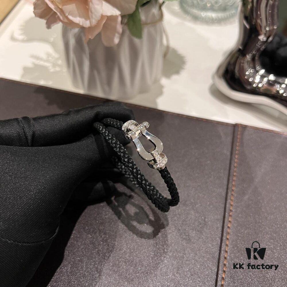 Fred Platinum Large Black Braided Bracelet Without Diamonds