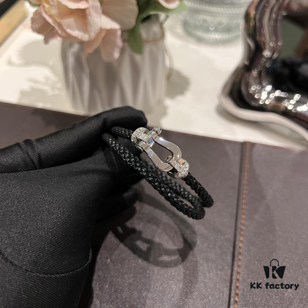 Fred Platinum Large Black Braided Bracelet Without Diamonds