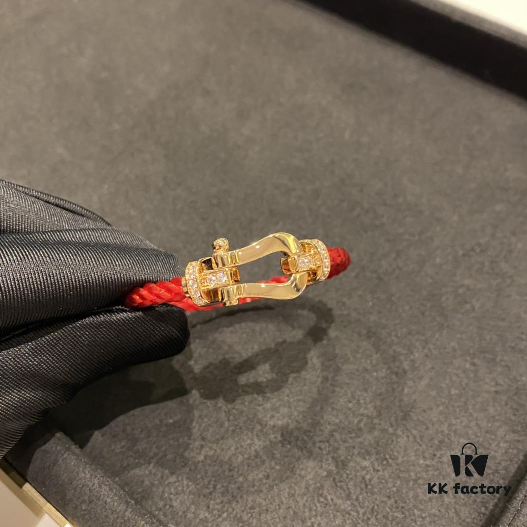 FRED Force 10 Bracelet - Large Rose Gold with Diamonds, Classic Red String