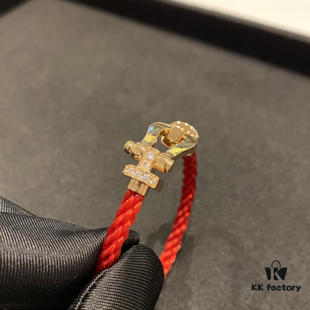 FRED Force 10 Bracelet - Large Rose Gold with Diamonds, Classic Red String