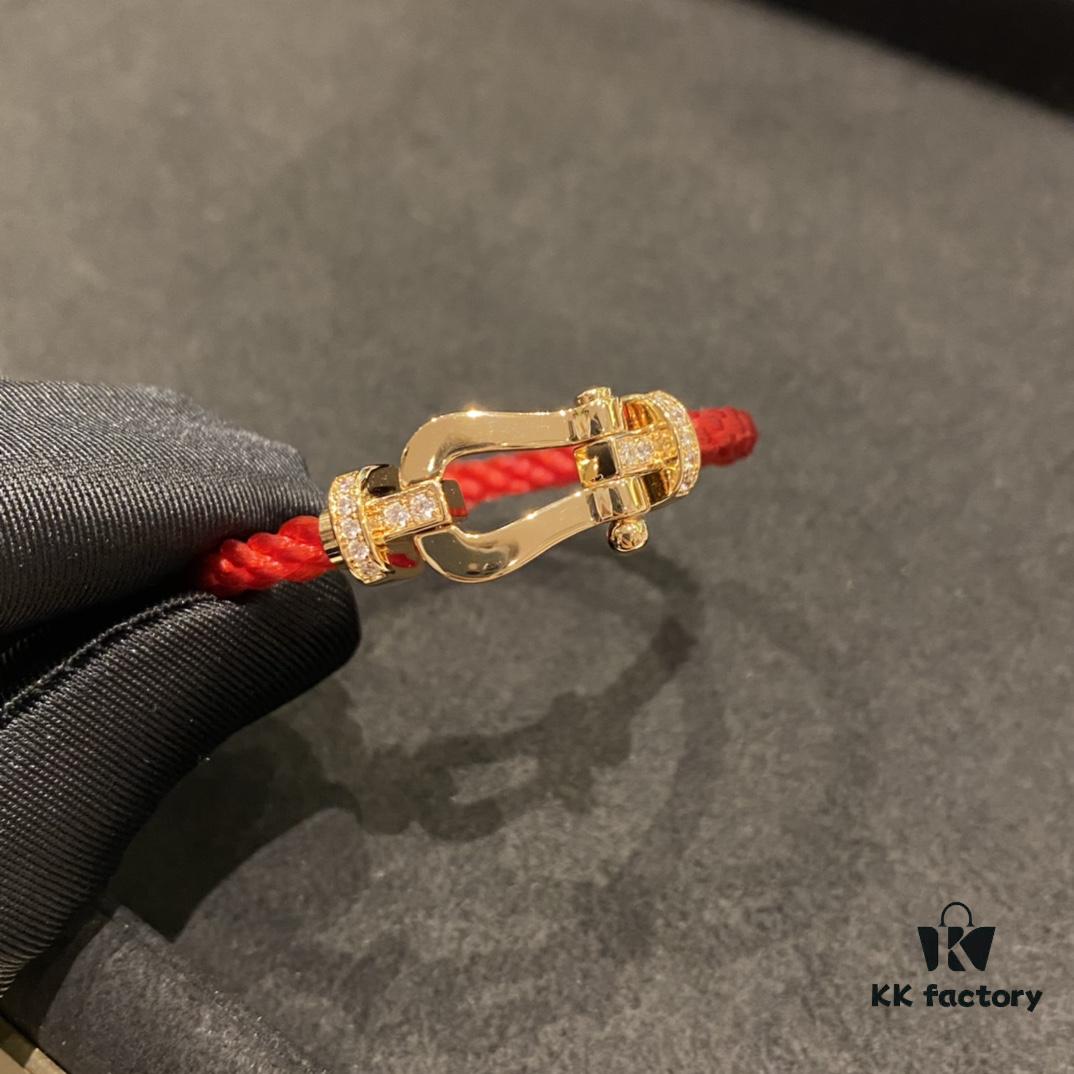 FRED Force 10 Bracelet - Large Rose Gold with Diamonds, Classic Red String