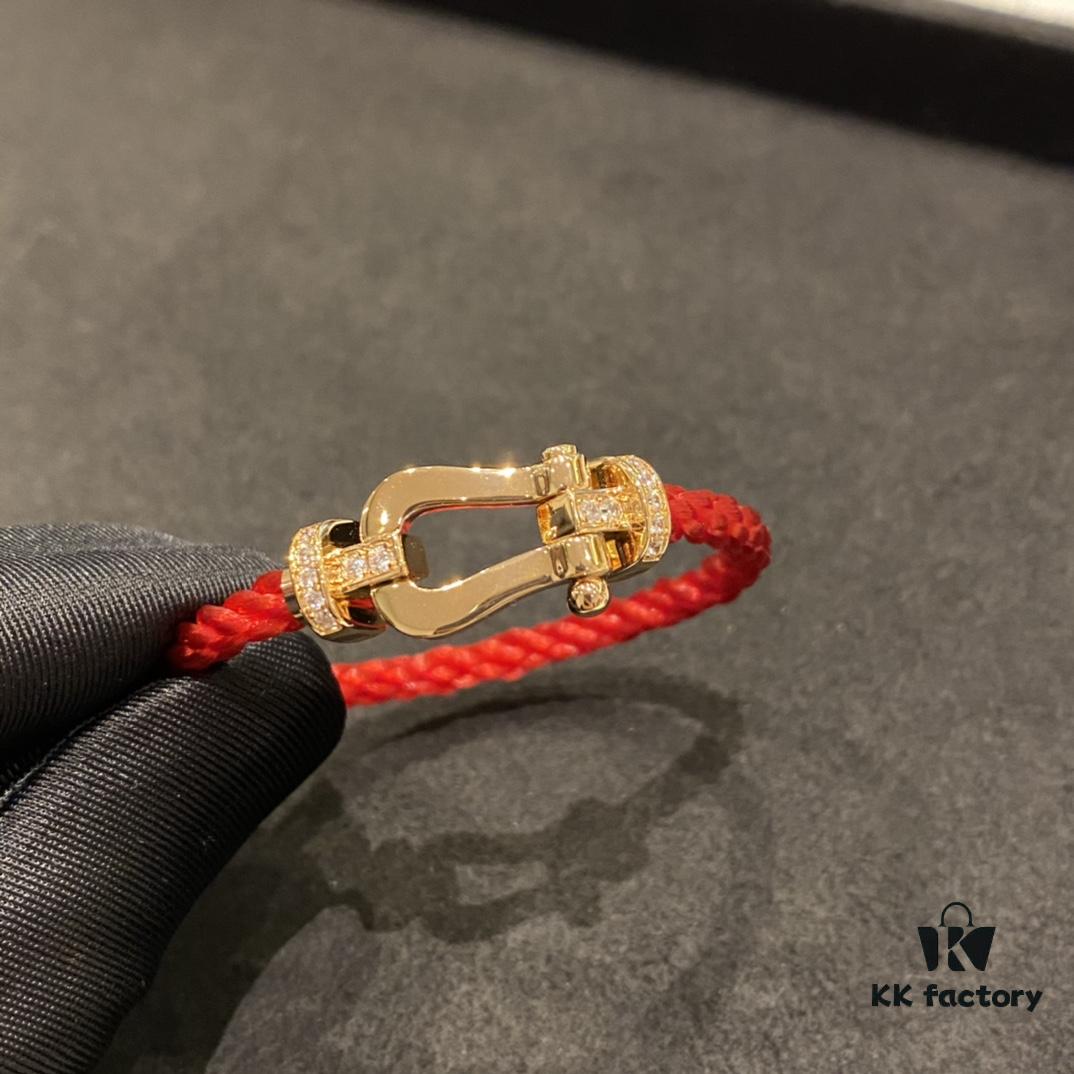 FRED Force 10 Bracelet - Large Rose Gold with Diamonds, Classic Red String