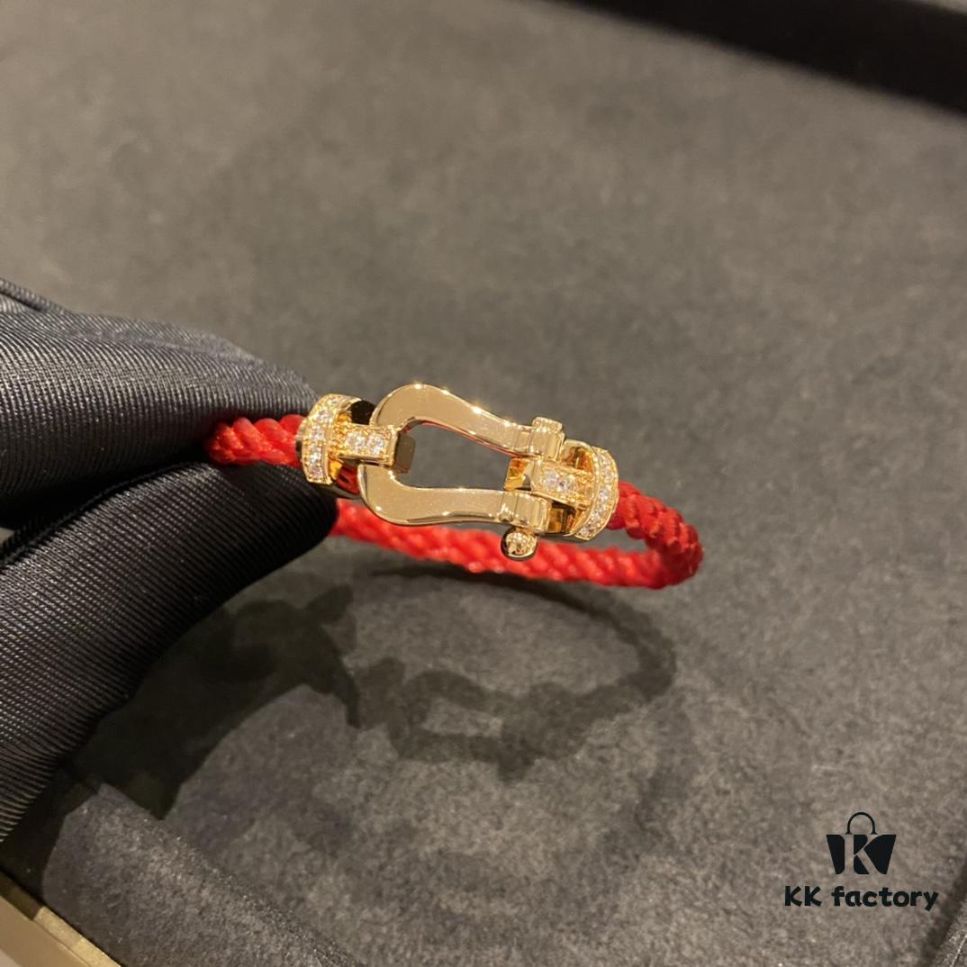 FRED Force 10 Bracelet - Large Rose Gold with Diamonds, Classic Red String