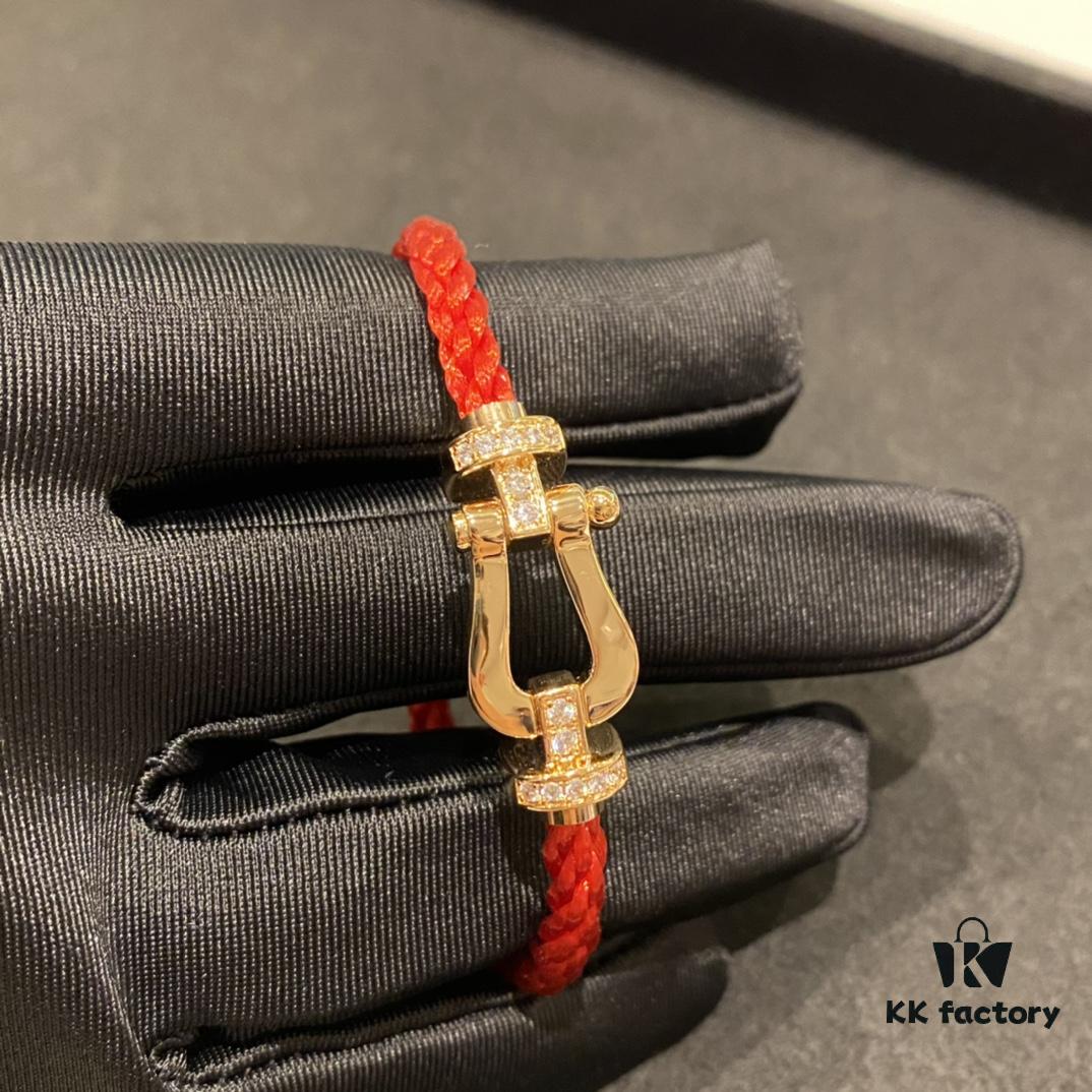 FRED Force 10 Bracelet - Large Rose Gold with Diamonds, Classic Red String