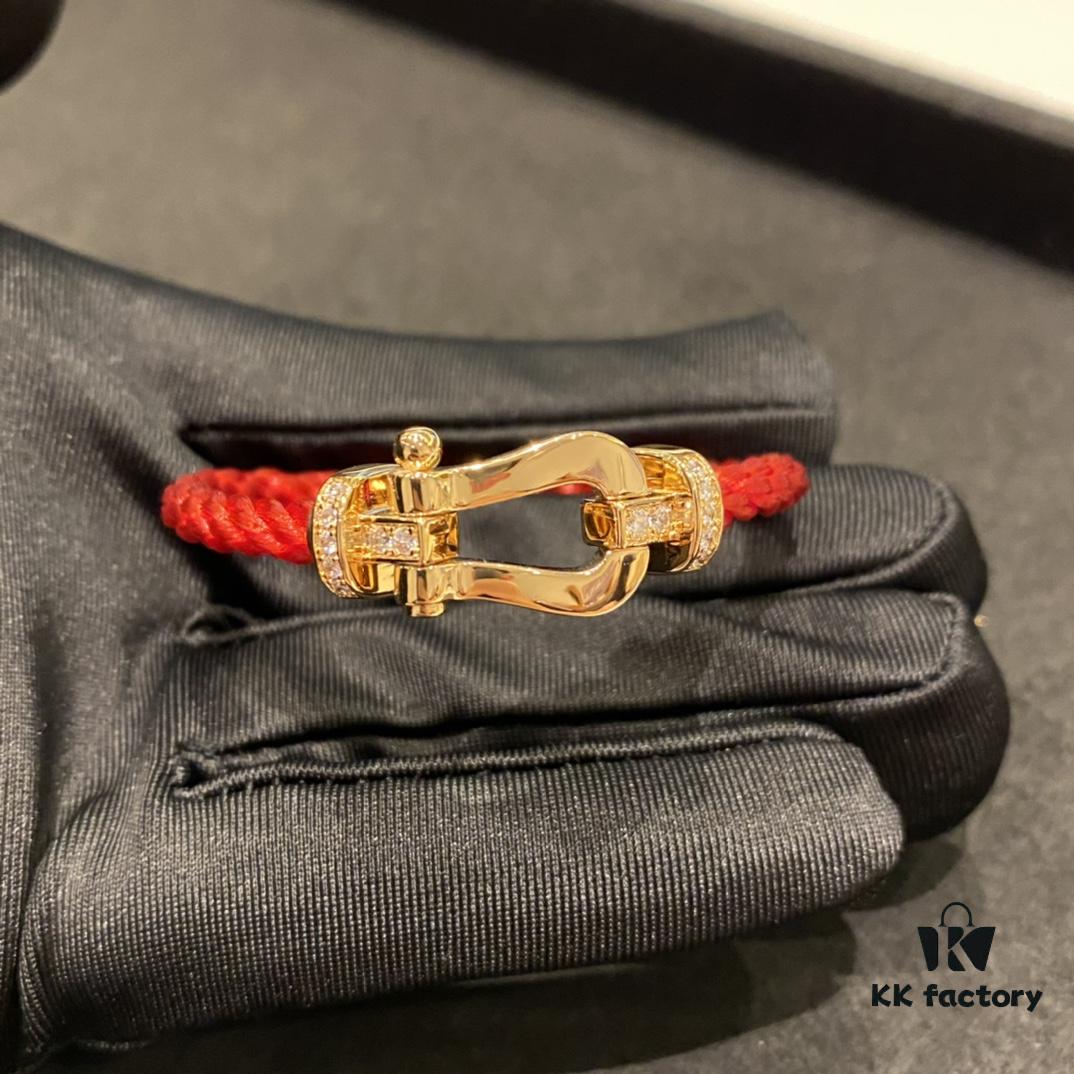 FRED Force 10 Bracelet - Large Rose Gold with Diamonds, Classic Red String