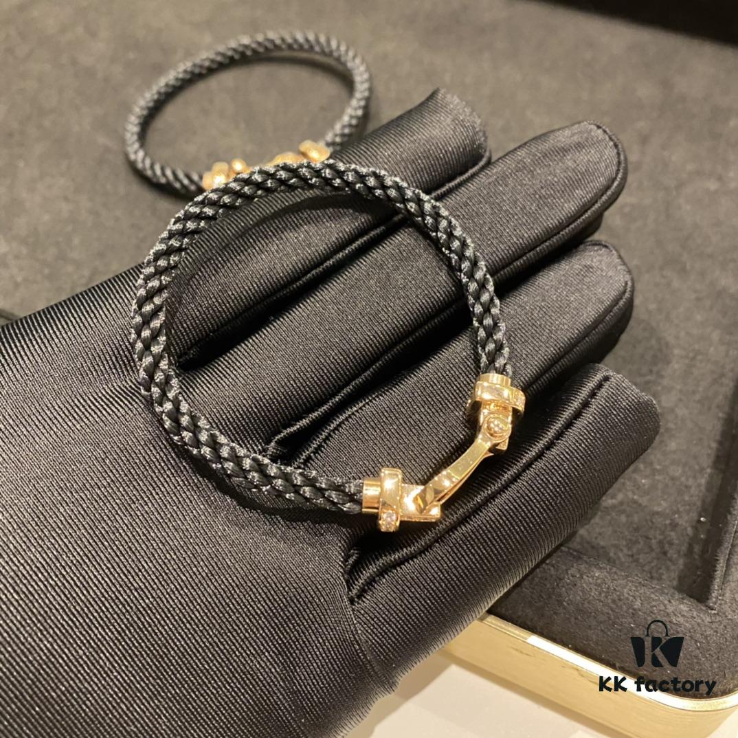 FRED Force 10 Bracelet in Rose Gold-Plated with Diamond Accents, Black Nylon Cord and Stainless Steel