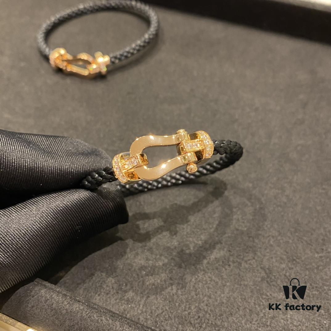 FRED Force 10 Bracelet in Rose Gold-Plated with Diamond Accents, Black Nylon Cord and Stainless Steel