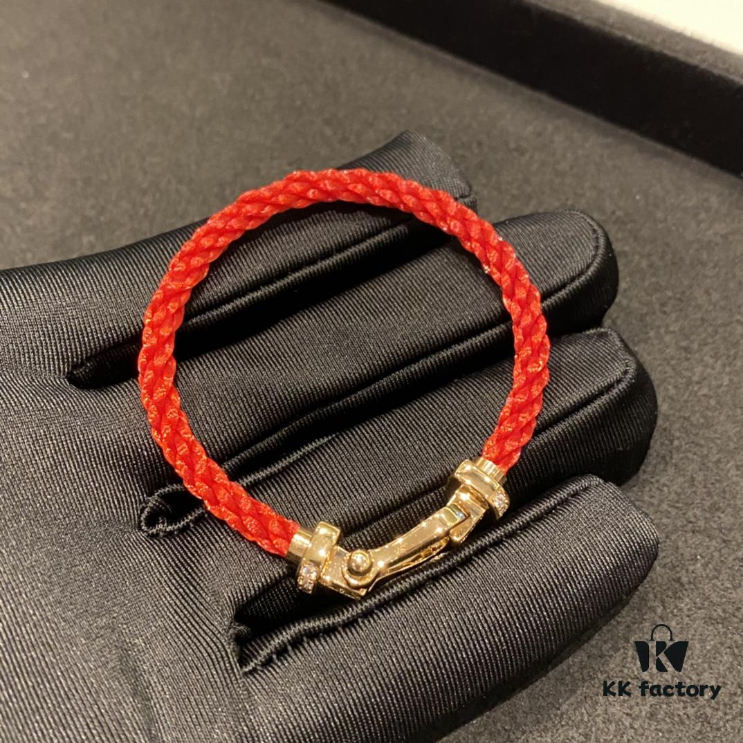 FRED Force 10 Bracelet - Large Rose Gold with Diamonds, Classic Red String