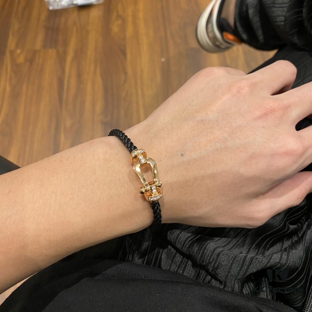 FRED Force 10 Bracelet in Rose Gold-Plated with Diamond Accents, Black Nylon Cord and Stainless Steel