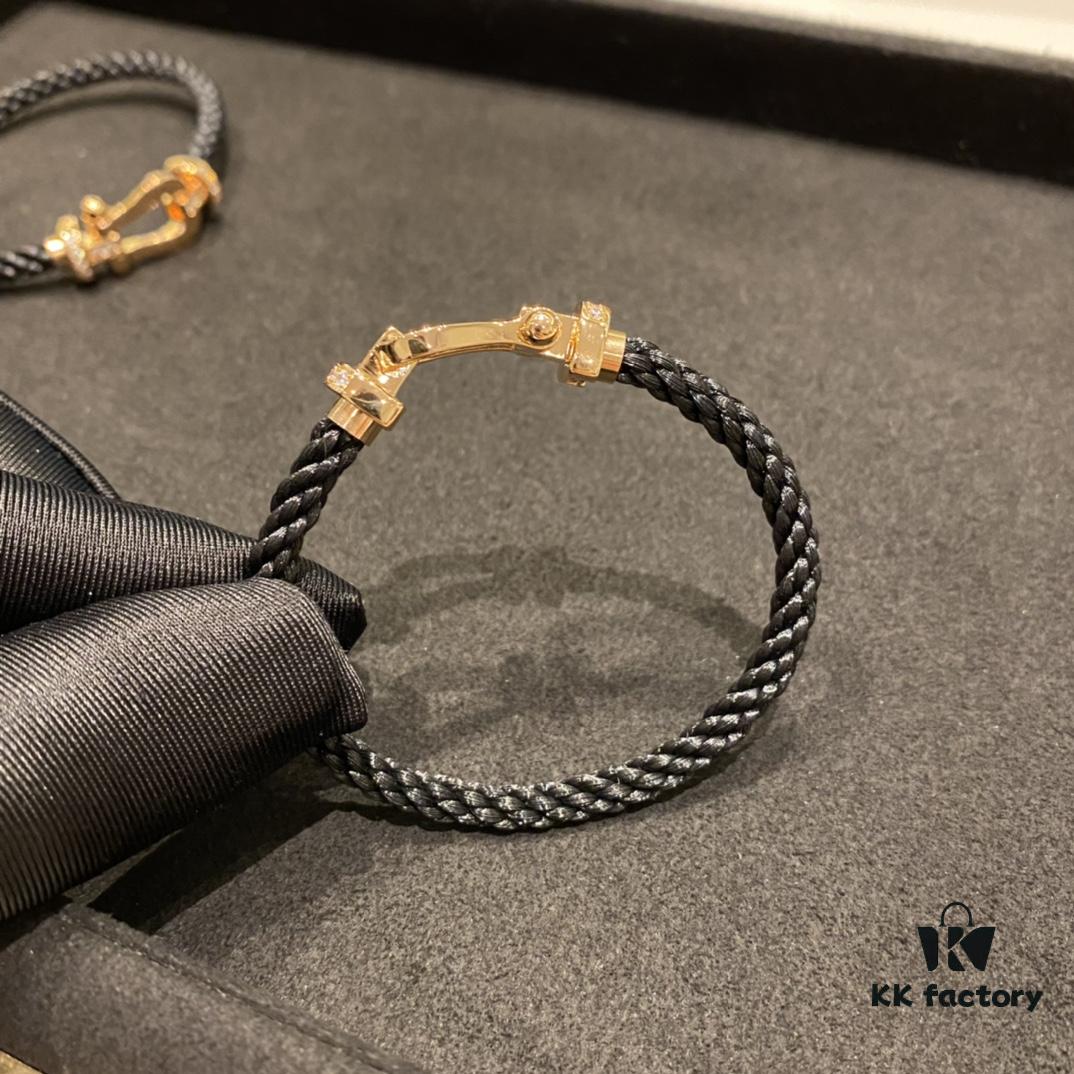 FRED Force 10 Bracelet in Rose Gold-Plated with Diamond Accents, Black Nylon Cord and Stainless Steel