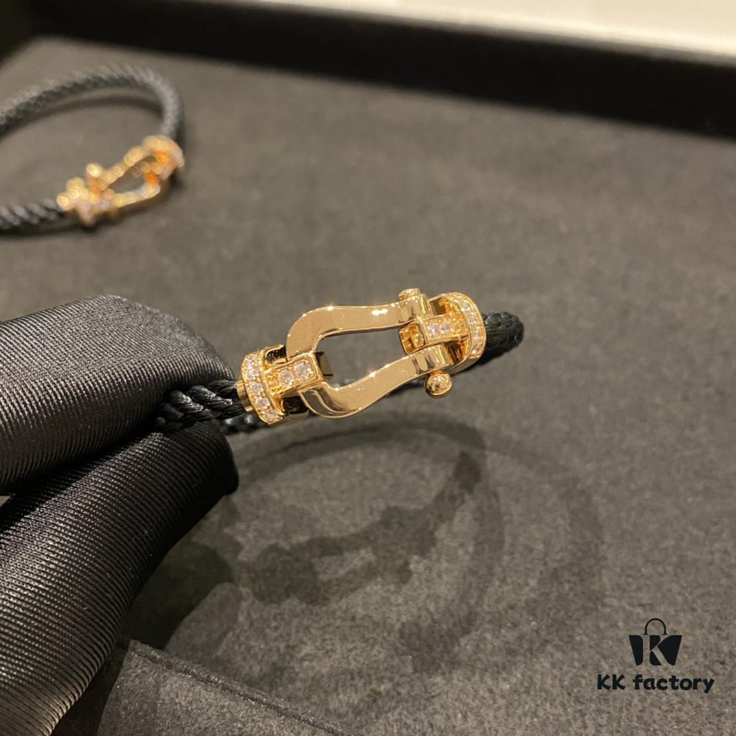 FRED Force 10 Bracelet in Rose Gold-Plated with Diamond Accents, Black Nylon Cord and Stainless Steel