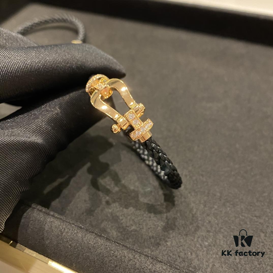 FRED Force 10 Bracelet in Rose Gold-Plated with Diamond Accents, Black Nylon Cord and Stainless Steel