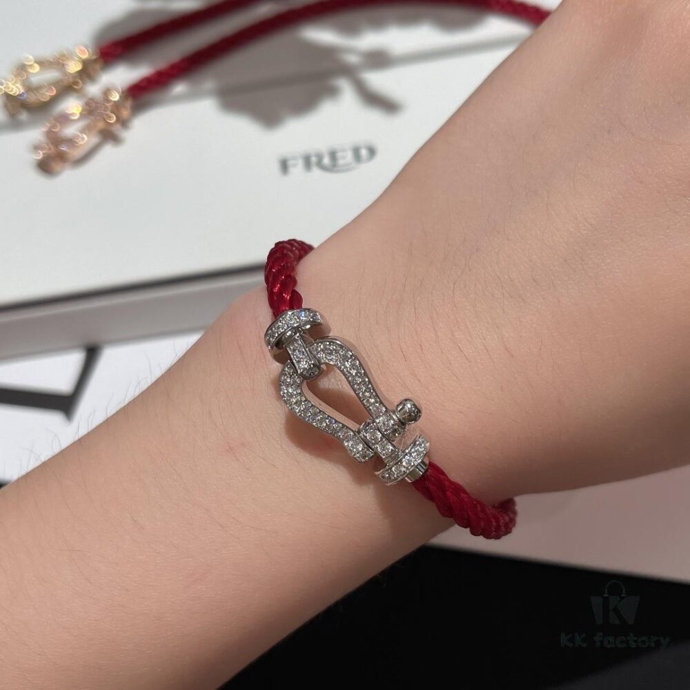 Fred #Horsebit Full Diamond Red Steel Rope Bracelet