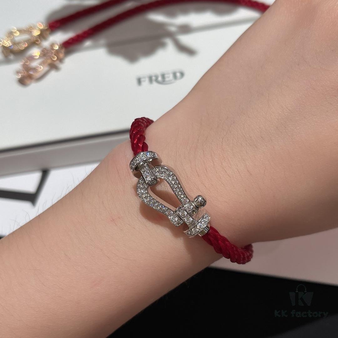 Fred #Horsebit Full Diamond Red Steel Rope Bracelet