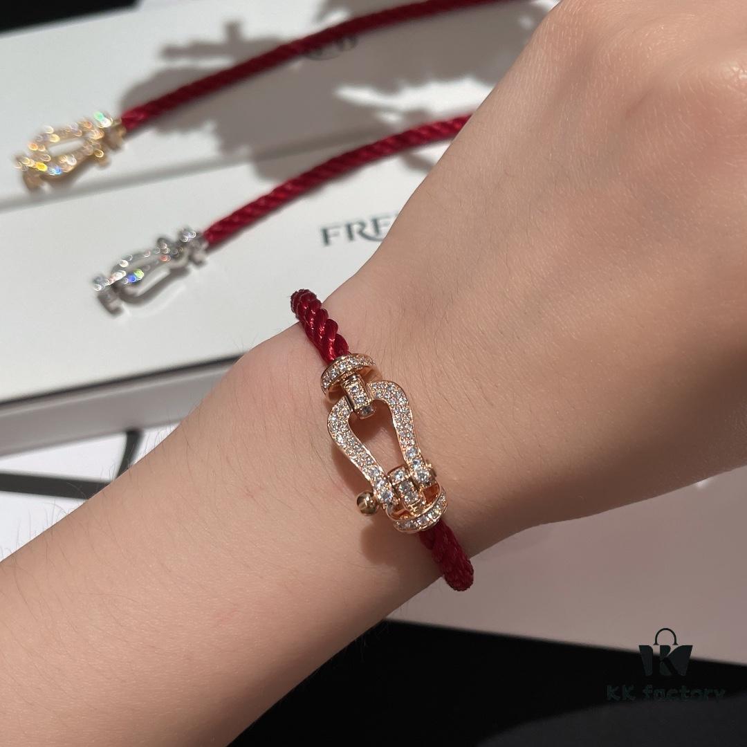 Fred #Horsebit Full Diamond Red Steel Rope Bracelet