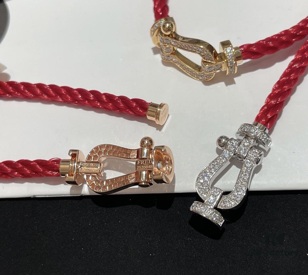 Fred #Horsebit Full Diamond Red Steel Rope Bracelet