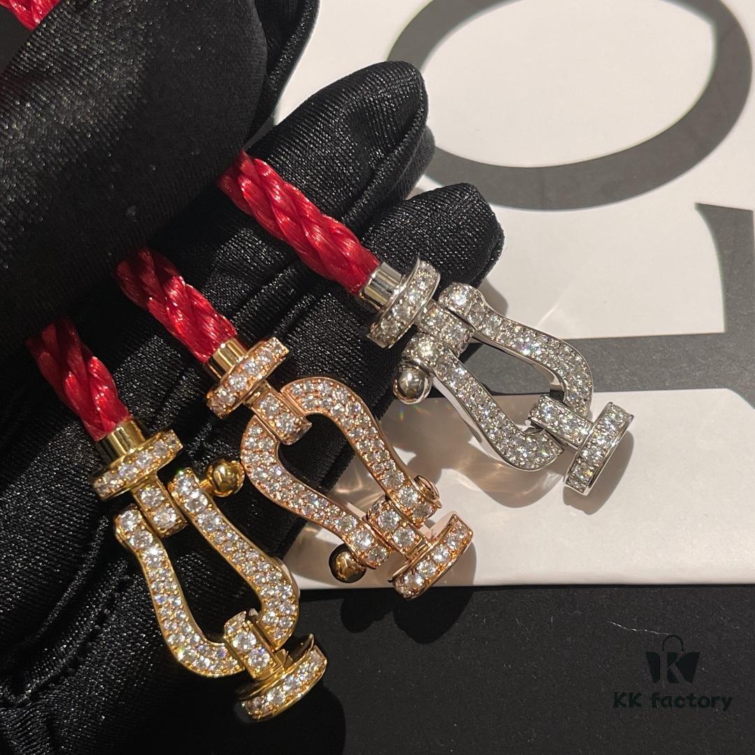 Fred #Horsebit Full Diamond Red Steel Rope Bracelet