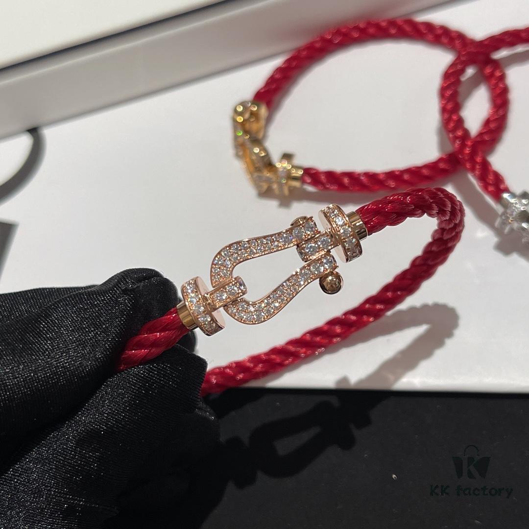 Fred #Horsebit Full Diamond Red Steel Rope Bracelet