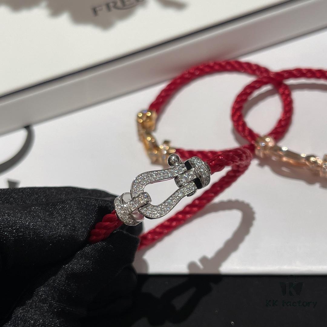 Fred #Horsebit Full Diamond Red Steel Rope Bracelet