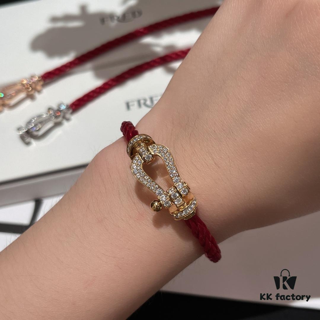 Fred #Horsebit Full Diamond Red Steel Rope Bracelet