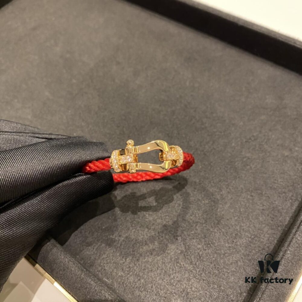 FRED Force 10 Bracelet - Large Rose Gold with Diamonds, Classic Red String