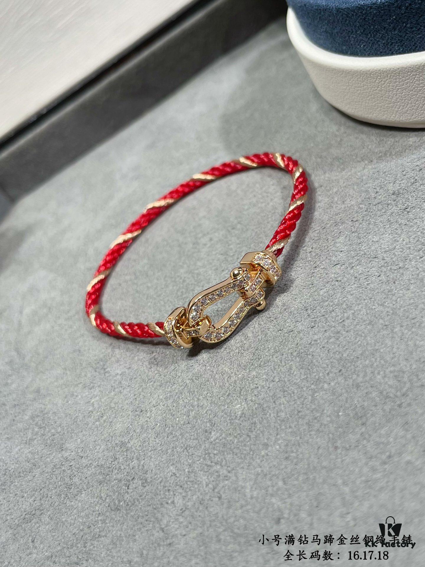 New Arrival ❤️ Fred Style Small Full Diamond Horsehoof 18K Gold Plated Steel Rope Bracelet