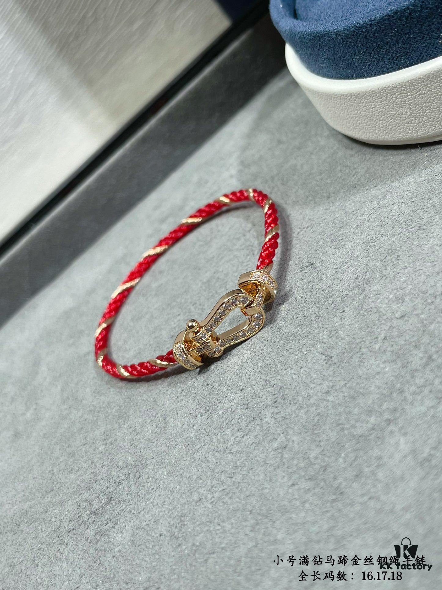 New Arrival ❤️ Fred Style Small Full Diamond Horsehoof 18K Gold Plated Steel Rope Bracelet