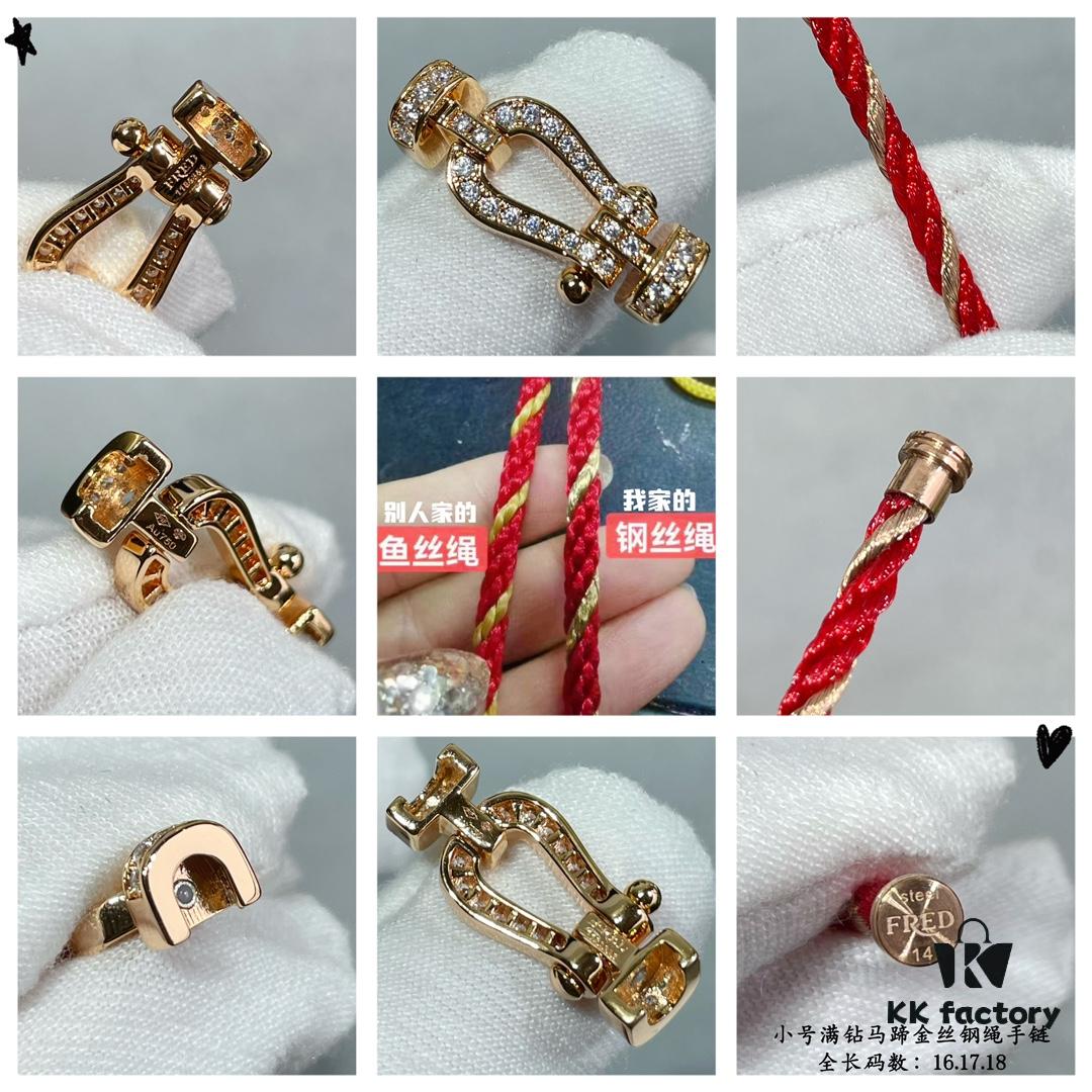 New Arrival ❤️ Fred Style Small Full Diamond Horsehoof 18K Gold Plated Steel Rope Bracelet