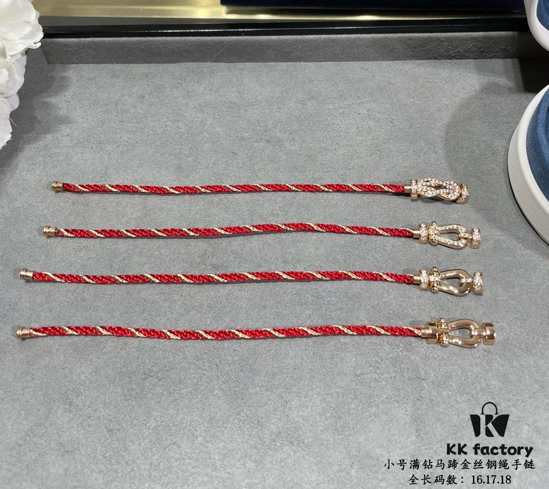 New Arrival ❤️ Fred Style Small Full Diamond Horsehoof 18K Gold Plated Steel Rope Bracelet