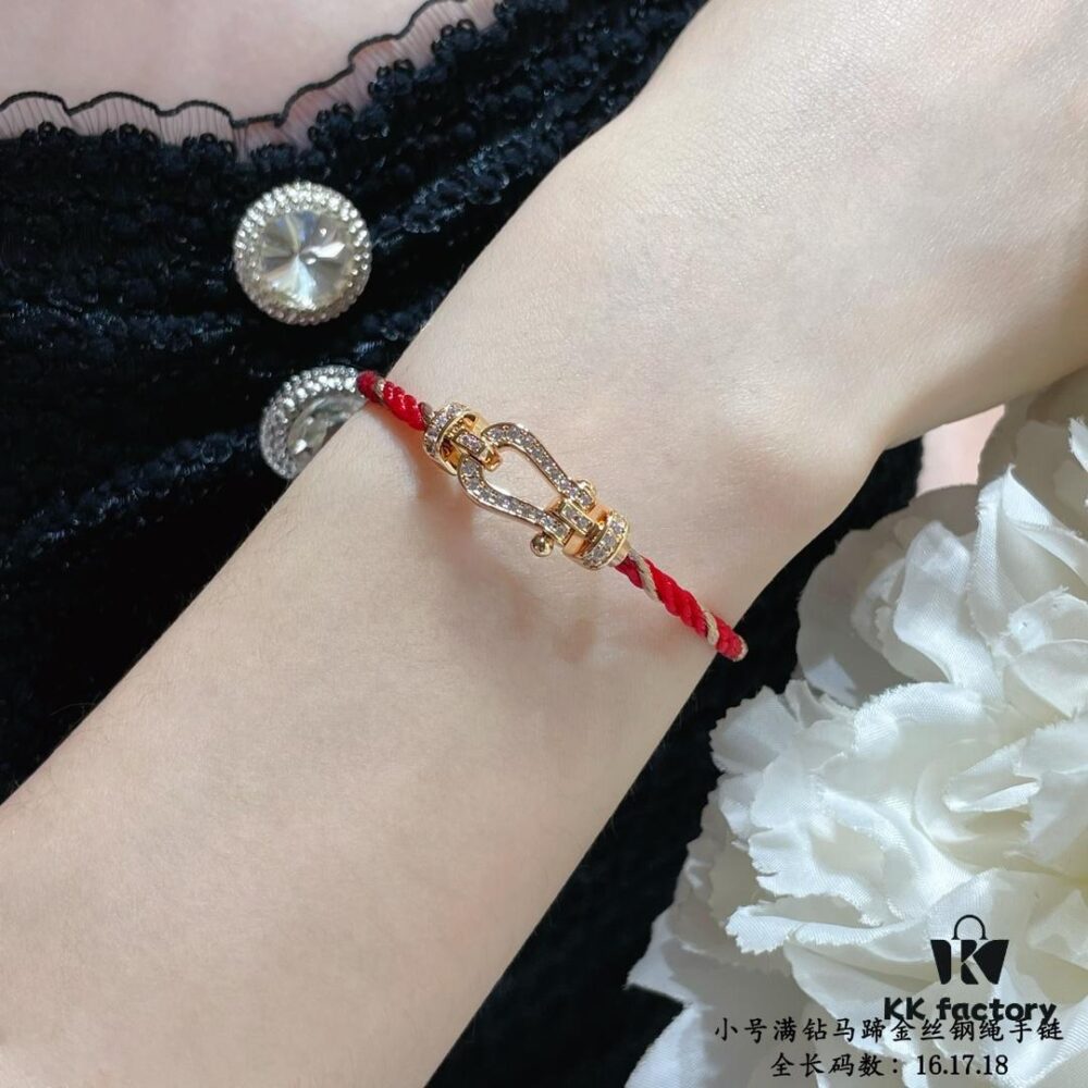 New Arrival ❤️ Fred Style Small Full Diamond Horsehoof 18K Gold Plated Steel Rope Bracelet