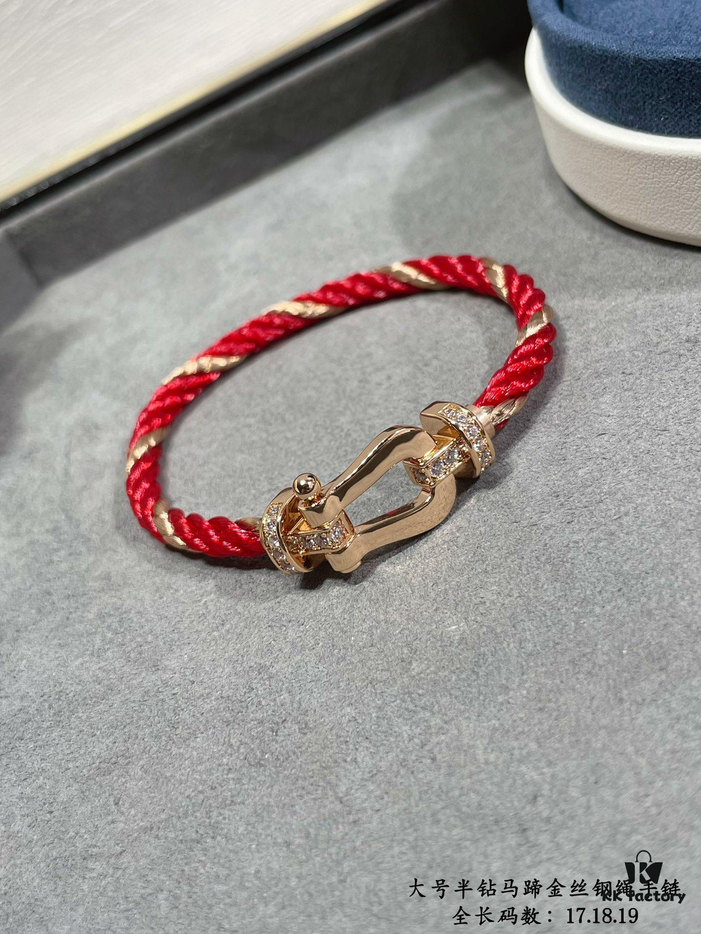 New Release! Fred Large Half-Diamond Horseshoe Gold-Plated Steel Cable Bracelet – High-End Fashion, Exquisite Craftsmanship