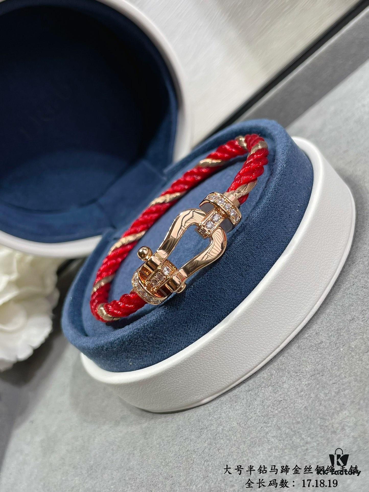 New Release! Fred Large Half-Diamond Horseshoe Gold-Plated Steel Cable Bracelet – High-End Fashion, Exquisite Craftsmanship