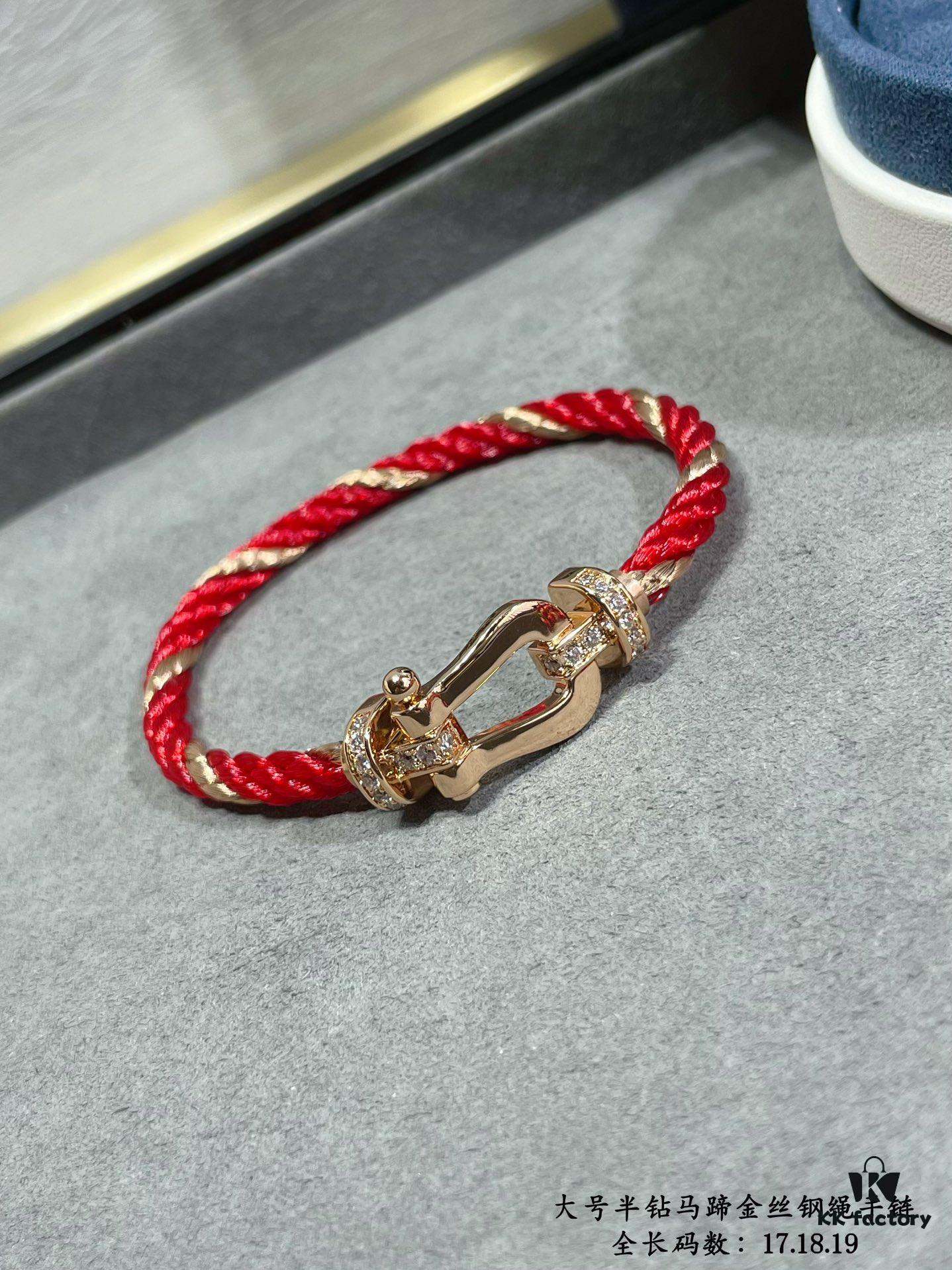 New Release! Fred Large Half-Diamond Horseshoe Gold-Plated Steel Cable Bracelet – High-End Fashion, Exquisite Craftsmanship