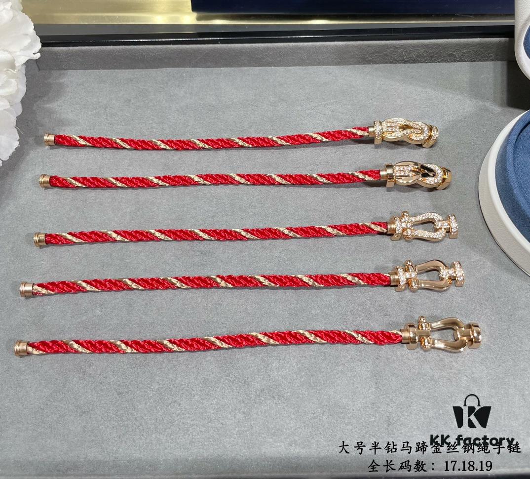 New Release! Fred Large Half-Diamond Horseshoe Gold-Plated Steel Cable Bracelet – High-End Fashion, Exquisite Craftsmanship