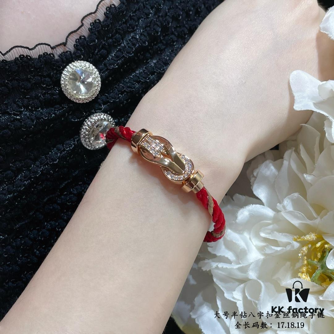 New Release! Fred Large Semi-Pave Cross Knot 18K Gold Plated Steel Cable Bracelet