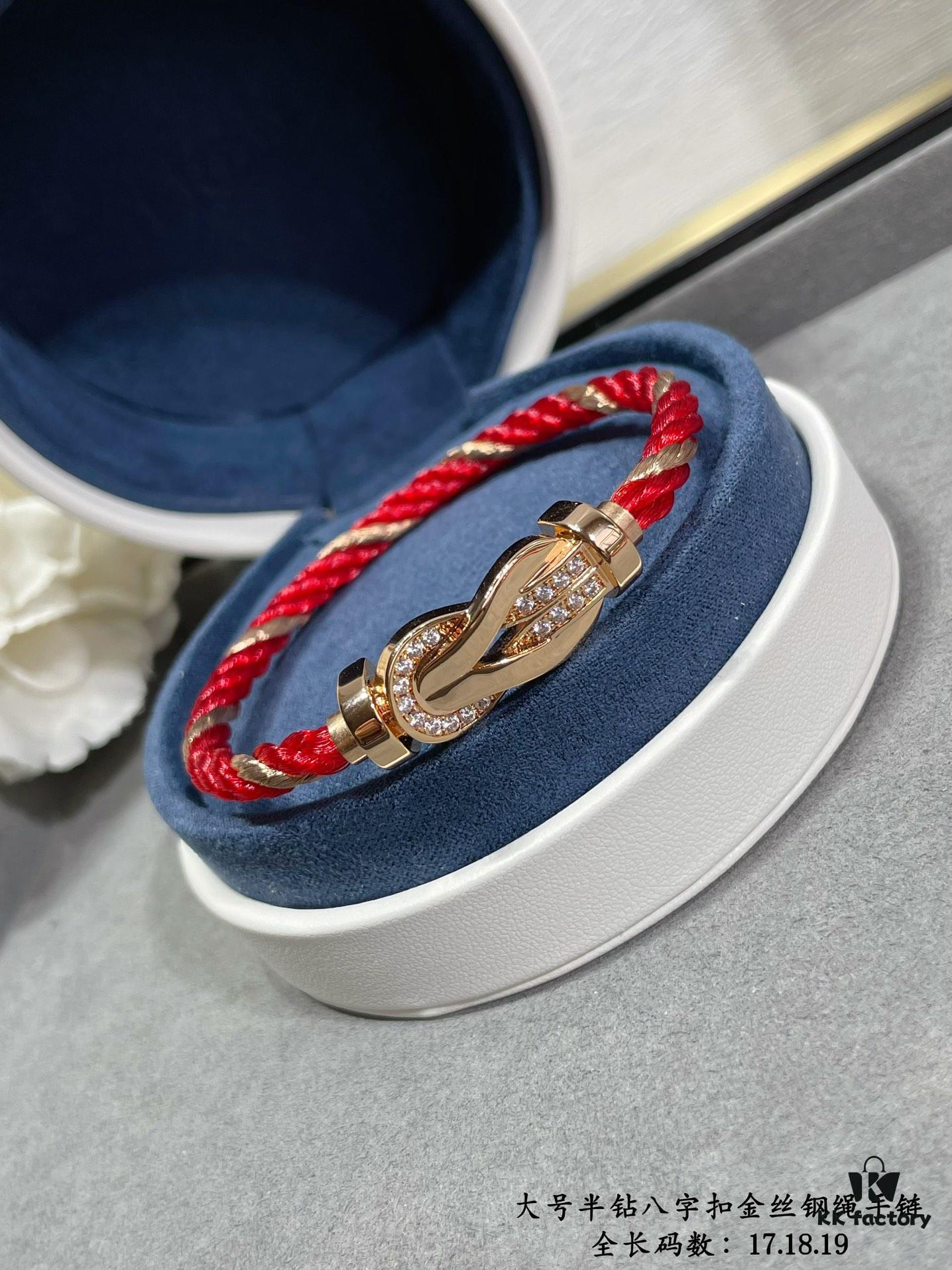 New Release! Fred Large Semi-Pave Cross Knot 18K Gold Plated Steel Cable Bracelet