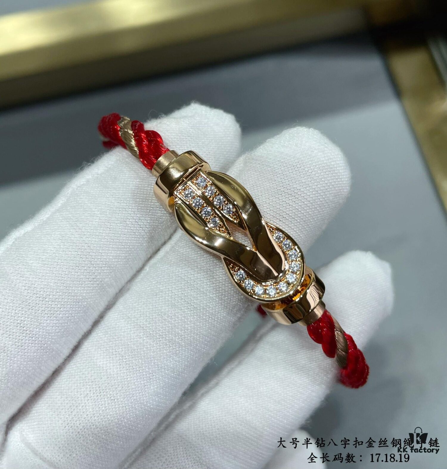 New Release! Fred Large Semi-Pave Cross Knot 18K Gold Plated Steel Cable Bracelet