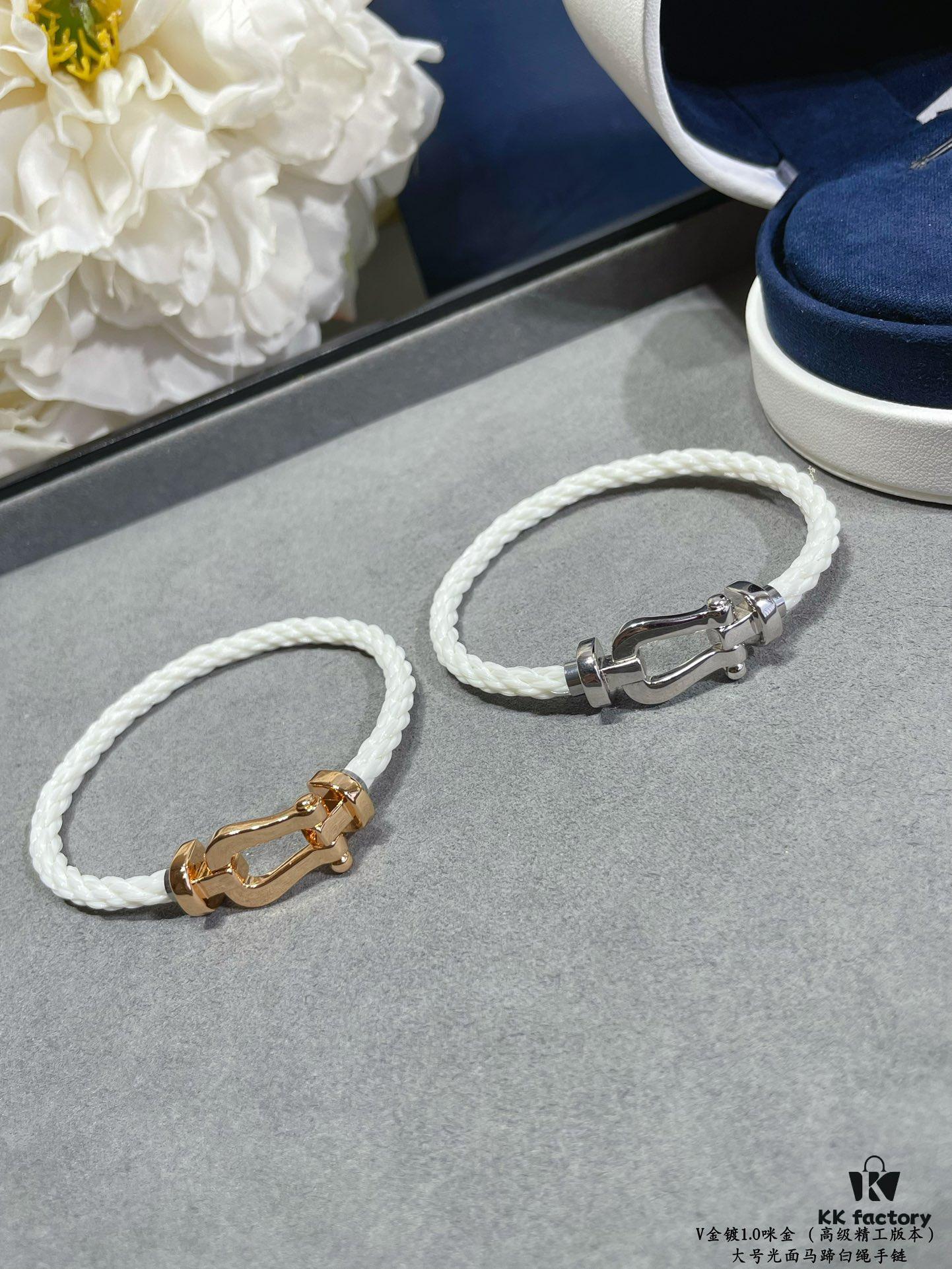 Fred Large Smooth Horseshoe White Rope Bracelet – Luxury Fashion, Exquisite Craftsmanship, High-End Custom Design with Thickened 18K Gold Plated Finish, Precision Micro-Pave, Must-Have Accessory for Influencers and Style Enthusiasts